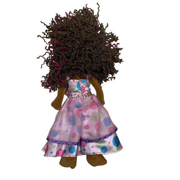 Handmade Fabric Doll With Colorful Dress & Curly Hair - Picture 2 of 3